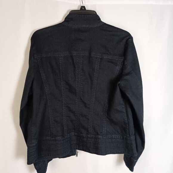 Chico’s Platinum Black Stretch Denim Moto Jacket Size 1 Full Zip Excellent - Picture 3 of 6